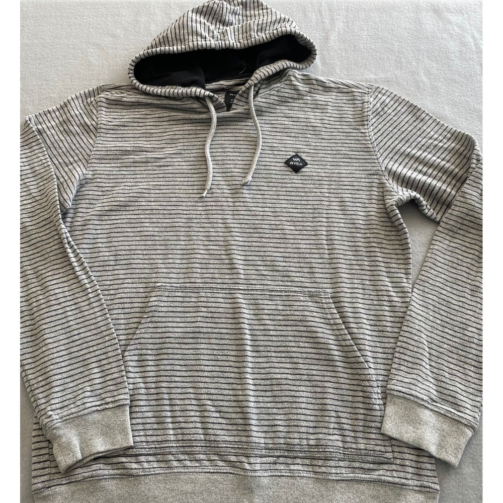 RVCA Mens Striped Hoodie Grey Black Regular Fit Size Medium
